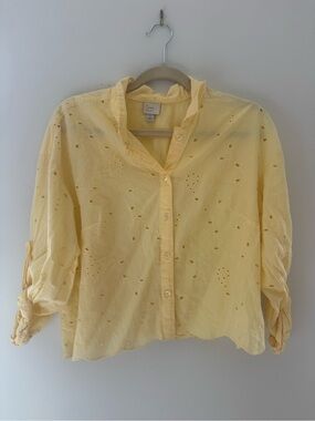 a new day Yellow Eyelet Button-Front Blouse